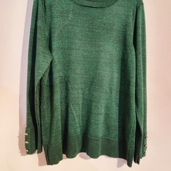 Kim Rogers Pullover Sweater Green Large Scallop Neckline Sparkly Christmas - Picture 1 of 6